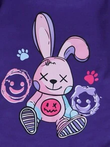 Young Girl Cartoon Rabbit Print Long Sleeve Thermal Lined Sweatshirt, Winter - Purple - View 3