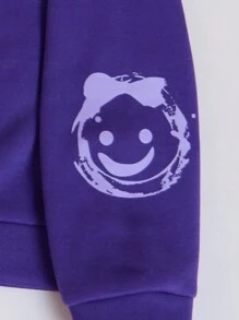 Young Girl Cartoon Rabbit Print Long Sleeve Thermal Lined Sweatshirt, Winter - Purple - View 5