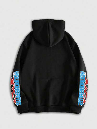 Street Life Sudadera con capucha de manga larga con cremallera y estampado de letras y ángeles para hombres