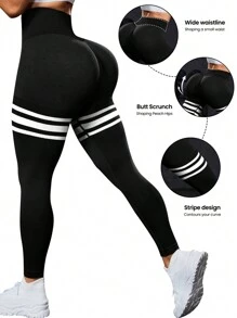 Easithlete Seamless High Waist Sports Leggings Yoga Women Pants - Black and White - View 1