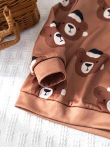 Cozy Pixies Baby Boy Cartoon Christmas Bear Print Crew Neck Long Sleeve Raglan Sweatshirt - Brown - View 9