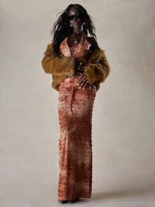 MISSGUIDED Distressed Maxi Skirt With Drawstring - Rust Brown - View 1