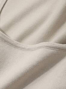 DAZY Women Square Neckline Long Sleeve Fitted Knitted Sweater Dress, Minimalist Style