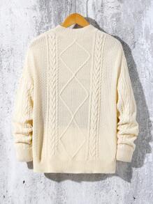 SHEIN Jersey de tejido de punto acanalado de manga larga con cuello redondo, de corte holgado, para adolescentes, adecuado para uso casual o formal, jersey ancho de punto retro en avena