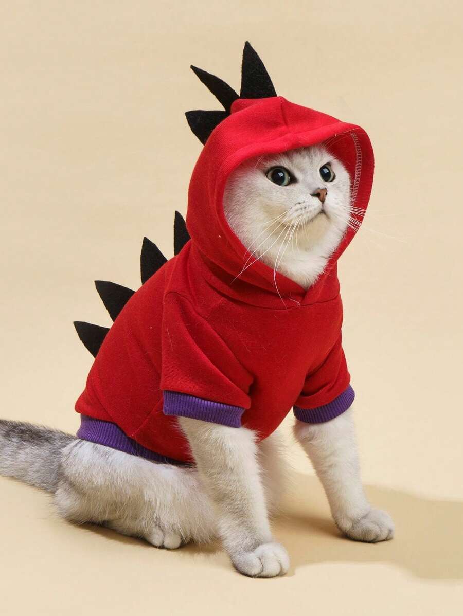 PETSIN 1pc Red Cute Dinosaur Cosplay Design Pet Hoodie For Cats & Dogs - Multicolor - View 1