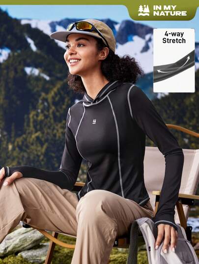 In My Nature Women's Outdoor Sweatshirt, High Elasticity, Skin-Friendly, Contrast Stitching, Suitable For Outdoor Camping, Hiking, City Commuting