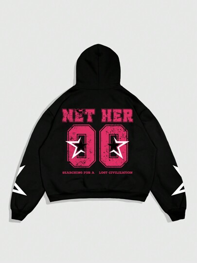 Street Life Men Hooded Alphanumeric Printed Long Sleeve Daily Casual All-Match Sweatshirt Sweatshirt