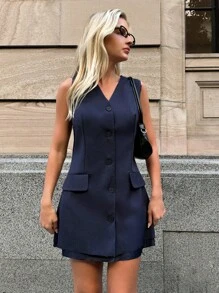 Forever 21 秋冬女式海军蓝/西装连衣裙/皇家蓝女装/镂空服装/商务休闲女装/优雅女装/高挑/返校节/感恩节女装/优雅连衣裙/连衣裙背心