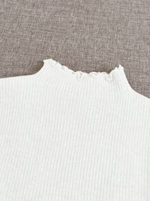 Franclia Turtleneck Frill Trim Thermal Lined Slim Fit Sweater, Autumn/Winter New Thickened Long Sleeve Pullover, Long Sleeve Top Knit Pullover Fall - White - View 5