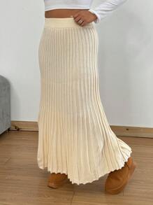 Flirla Falda plisada de punto casual de talla grande para señoras jóvenes, otoño/invierno