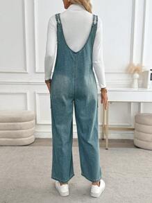 EMERY ROSE Mono de mezclilla sin mangas con bolsillo decorado de unicolor para mujeres