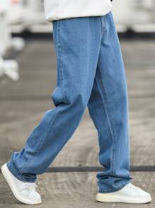 Manfinity Homme Quần Jeans Denim Ống Thẳng Co Giãn Thoải Mái Cho Nam - Màu xanh lam - Xem 6