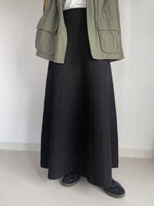 FRIFUL 1 pieza Falda larga de punto de unicolor para mujer, informal para otoño/invierno