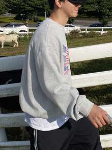 DAZY 1pc Men Letter Graphic Print Pullover Sweatshirt, Autumn - Grey - View 2