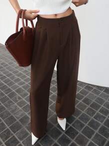 DAZY Solid Color Loose Straight Leg Pants With Elastic Waistband For Women,Women Dress Pants Fall