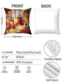 4 Pieces, 18in X 18in, Contemporary Style, Festive Christmas Tree, Holly, And Bell Velvet Throw Pillow Covers - Machine Washable, Zipper Closure, Suitable For Living Room, Bedroom, Sofa, And Bed Decor - Multicolor - View 6