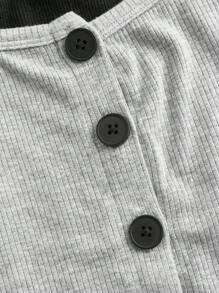 SHEIN EZwear Kontrastfärgad stickad dam Casual turtleneck långärmad T-shirt med knäppning, vår och höst - Grå - Visa 4
