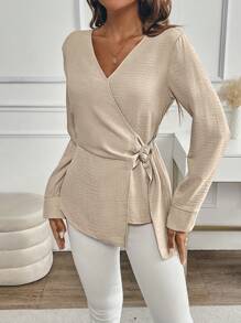 SHEIN Clasi Chemisier à manches longues élégant avec décoration de boutons pour femme, automne/hiver - Kaki - Voir 5