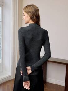 MOTF PREMIUM 100% PURE WOOL SOLID MOCK NECK SLIM FIT SWEATER - Grey - View 6