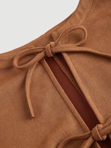 SHEIN MOD Chaqueta con flecos y lazo para mujer en estilo retro marrón, ropa de estilo hippie, chaqueta con flecos