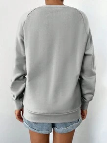 SHEIN Cottnline Women'S Solid Color Raglan Sleeve Sweatshirt - Grey - View 2