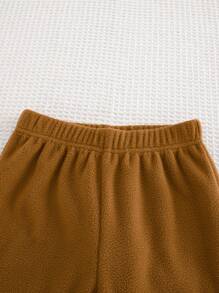 Cozy Pixies 2 pièces set: sweat-shirt à capuche à manches longues avec motif ours de bande dessinée col rond + Pantalon de jogging pour les jeunes garçons - Camel - Voir 11