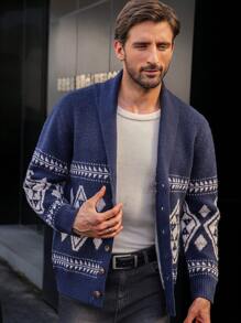 Manfinity CityGents Cárdigan casual con estampado geométrico para hombre, otoño e invierno