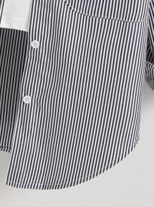 Tween Girl Striped Sun Protection Shirt , Spring/Summer, Korean Style,Holiday,Summer,Travel - Black and White - View 4