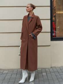 SHEIN Cottnline Oversize Exstra Long Overcoat For Spring & Autumn - Brown - View 7
