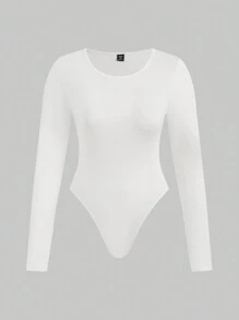 SHEIN EZwear Casual Minimalist Multi-Color Plus Size Long Sleeve Round Neck 2 Pieces Bodysuit, Spring & Autumn - Multicolor - View 4