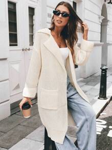 Chiquease 1pc Women Casual Thick Pocketed Cardigan