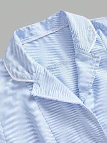 TaskEZ Nurse Simple Striped Double Pocket Front Button Long Sleeve Dress