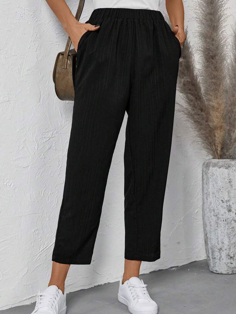 Women's Casual Solid Color Elastic Waist Cropped Skinny Pants