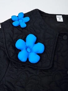 Bộ 2 món/Bộ áo crop top và chân váy cổ xanh navy cho bé gái tuổi teen, họa tiết hoa, thiết kế túi thời trang, thu/đông - màu đen - Xem 5