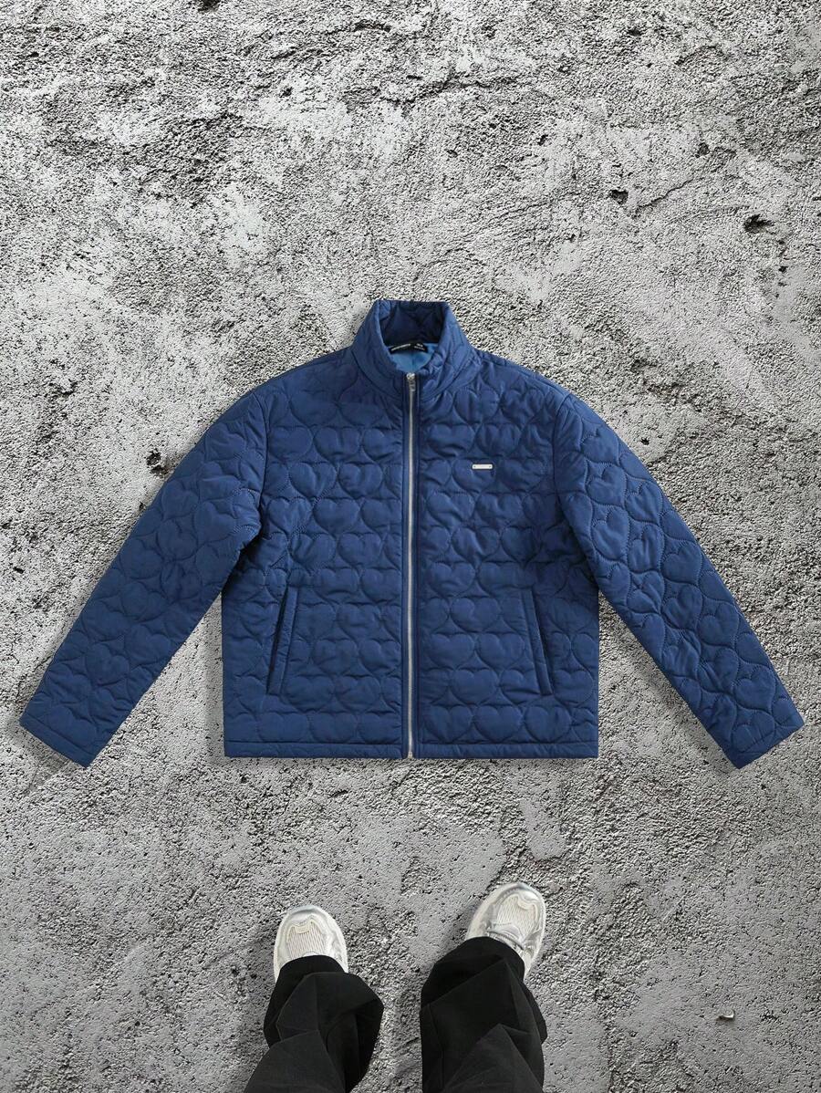 Manfinity VCAY 1 pieza Ropa de hombres Y2K Estilo casual divertido Oversize Estilo vintage de la calle alta Cuello alto de amor Camisa corta Abrigos de invierno para hombres Ropa de otoño Ropa de Halloween Pijamas de Halloween a juego con estilo Ins Ajuste limpio Cálido y grueso - Azul - Ver 1