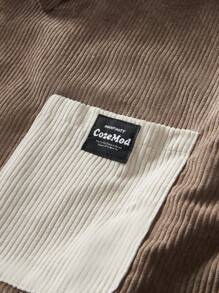 Manfinity VCAY Áo sơ mi dài tay hở vai dệt chắp vá cỡ lớn cho nam - Màu Khaki - Xem 7