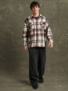 Camisa de franela a cuadros con botones para hombre