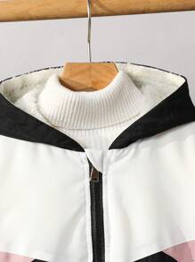 SHEIN Tween Girl Fleece Zippers Contrast Color Patchwork Jacket & Contrast Color Pockets Cargo Pants