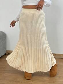 Flirla Falda plisada de punto casual de talla grande para señoras jóvenes, otoño/invierno
