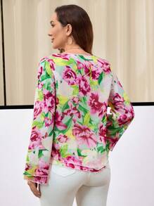 EMERY ROSE Women Floral All Over Print Round Neck Long Sleeve Top, Casual Daily Wear