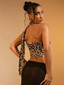 Hauture Top tubo con cuello de bufanda con estampado animal para mujer, uso casual diario - Multicolor - Ver 5