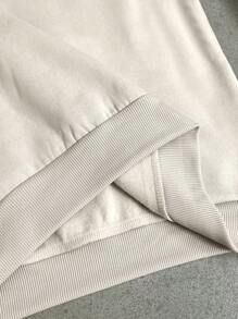 INAWLY Áo nỉ in chữ nơ cỡ lớn thường ngày cho mùa thu đông - Màu be - Xem 4