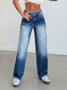 EURMUSE WOMEN LOW WAIST STRAIGHT JEANS