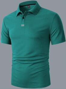 Manfinity Homme Men's Casual Versatile Striped Ribbon Detail Short Sleeve Polo Shirt - Green - View 4