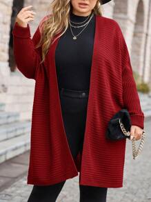SHEIN LUNE Plus Size Casual Red Batwing Sleeve Cardigan, Suitable For Autumn - Burgundy - View 5