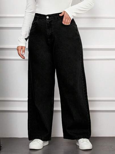 EURMUSE Plus Size  High Waist Wide Leg Jeans
