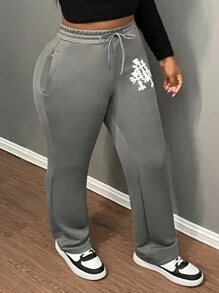 Slaydiva Pantalones de chándal informales con estampado de cruz y cordón en la cintura, para otoño