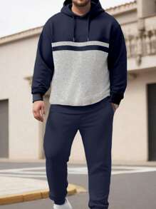 Manfinity Dauomo 2 sztuki/zestaw męski plus size modny zestaw bluz i spodni w bloki kolorów