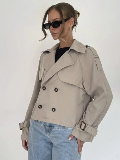 Siren Gaze Women Beige Button-Up Tie Waist Trench Coat In Fall/Winter Brown Casual Spring