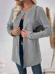 SHEIN LUNE Women Casual Regular Zip Front Hooded Jacket, Gray For Autumn - Grey - View 3